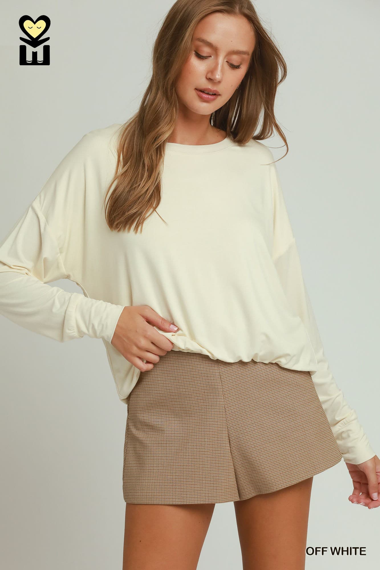 Umgee-BAMBOO92 Double Lined Bubble Hem Long Sleeve Top