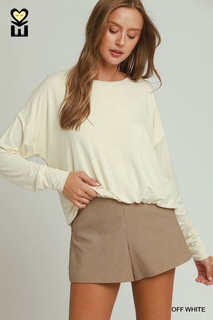 Umgee-BAMBOO92 Double Lined Bubble Hem Long Sleeve Top
