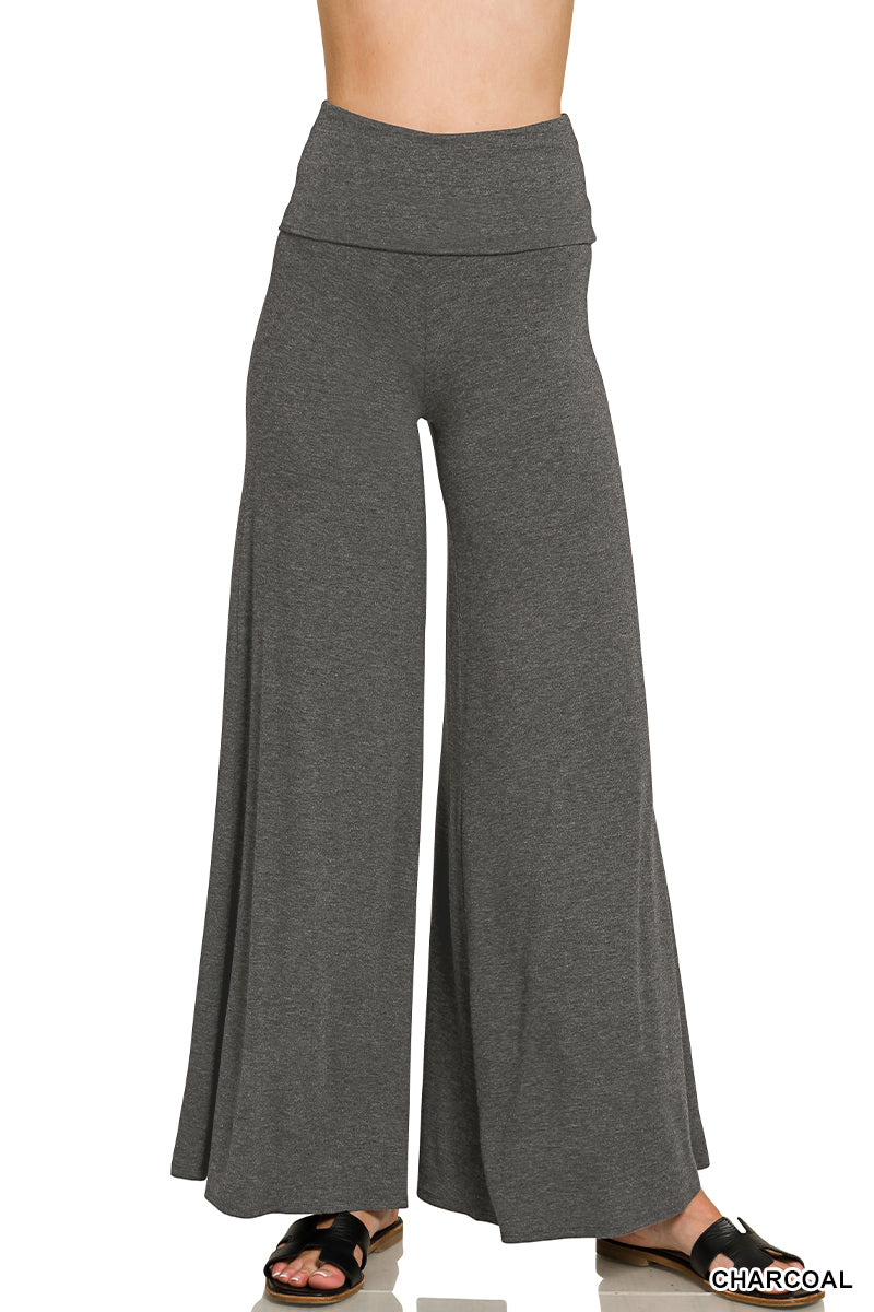 Plus Size Zenana PLUS FOLD OVER WAIST COMFY PALAZZO PANTS