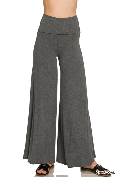 Plus Size Zenana PLUS FOLD OVER WAIST COMFY PALAZZO PANTS