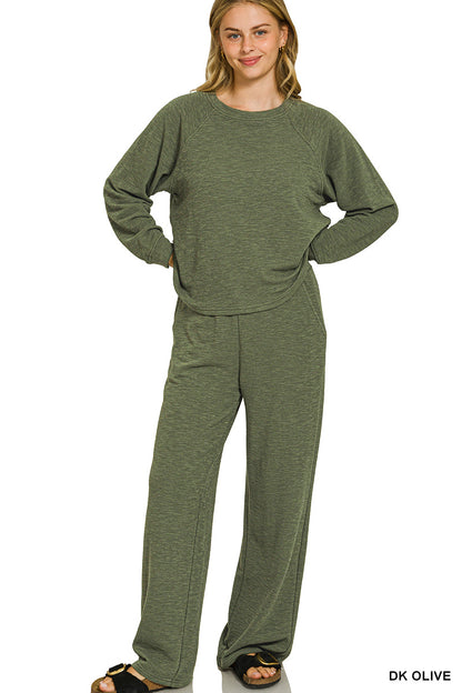Zenana-
SLUB LONG SLEEVE TOP & PANTS 2PCS SET