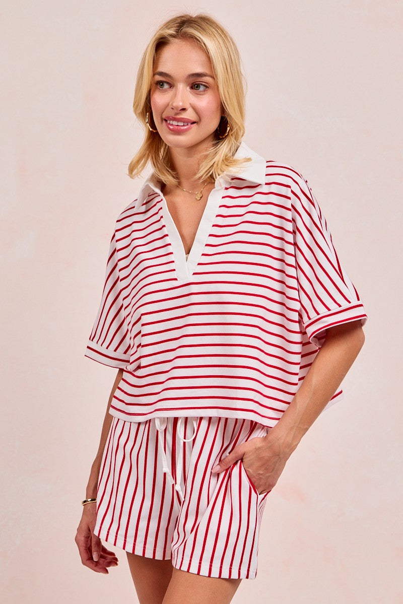 Red Striped Shirt/Shorts Set