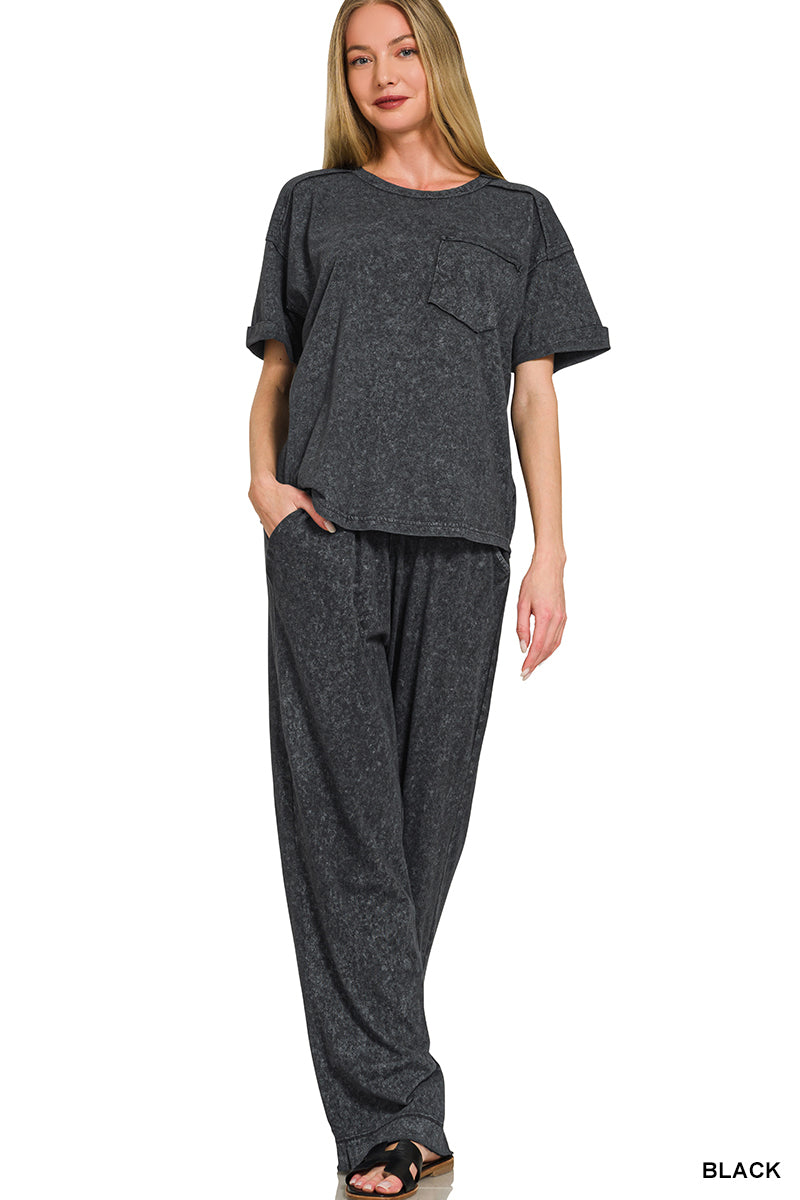 ACID WASHED EXPOSED SEAM TOP & PANTS SET