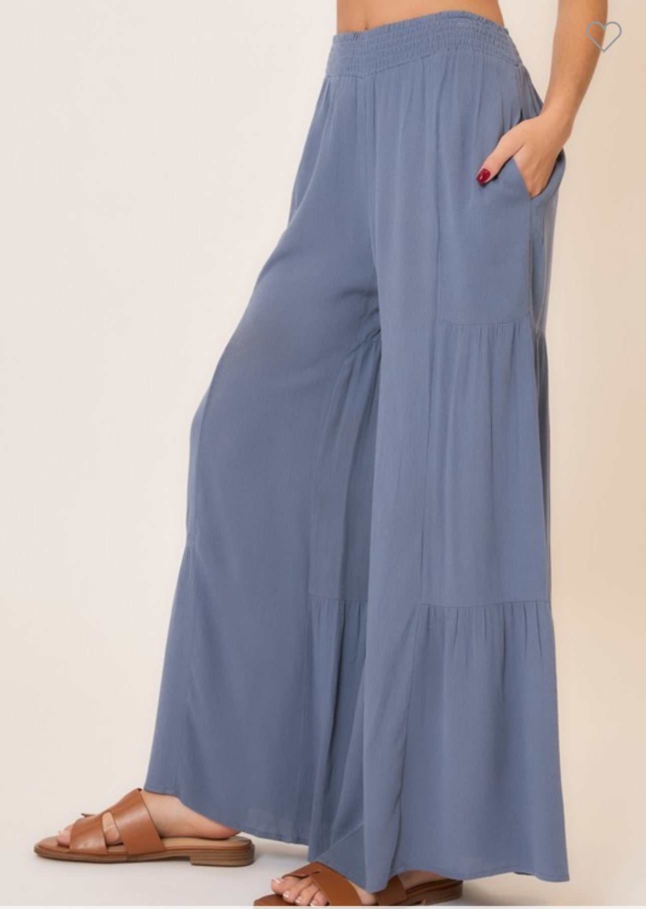 Smocked Waist Tiered Wide Leg Pants with Pockets