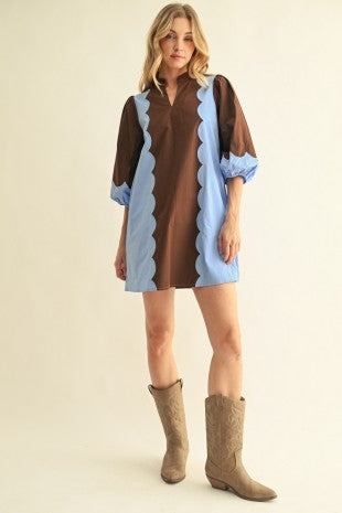 Mocha & Sky Scalloped Dress