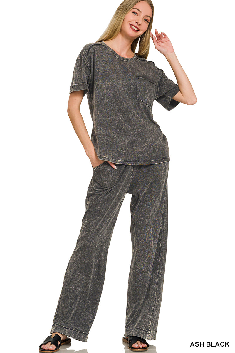 ACID WASHED EXPOSED SEAM TOP & PANTS SET