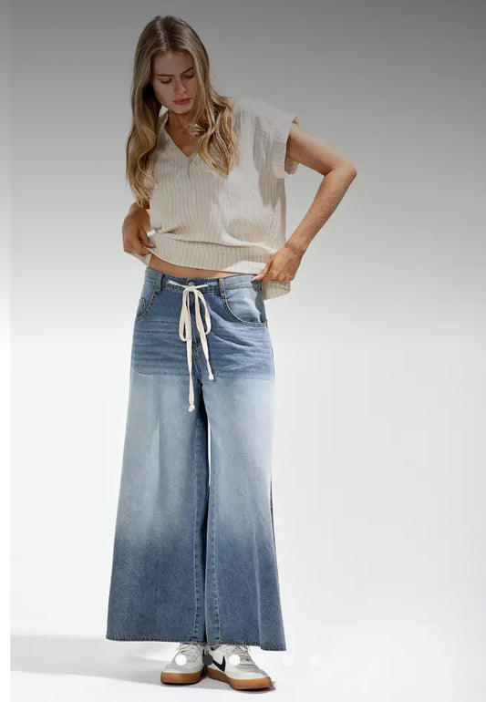 Ombre Drawstring Denim Pants