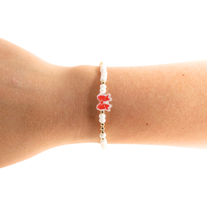 Red and White Bow Bracelet: Standard 6.75 inch / Sprinkle | Beaded Blondes