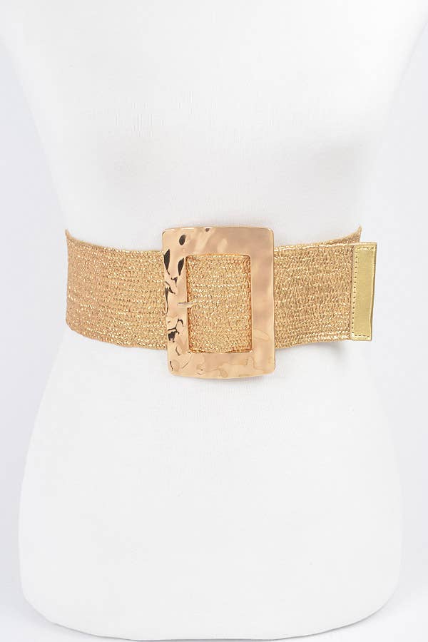 Rectangle Metal Buckle Stretch Plus Size Straw Belt