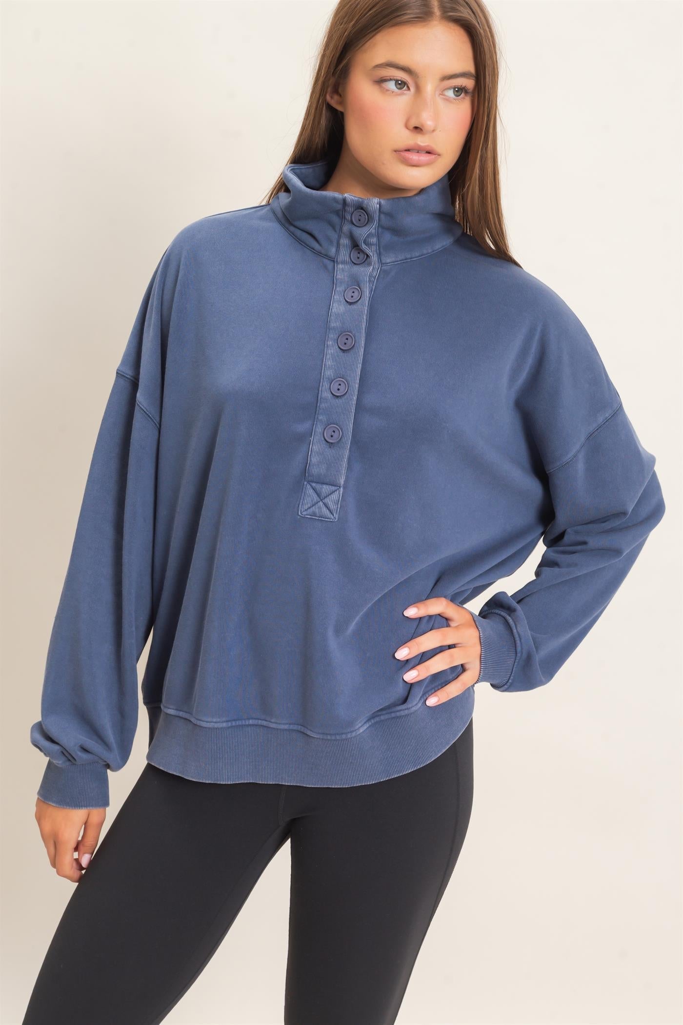 DZ-Mineral Wash Button Front Sweatshirt