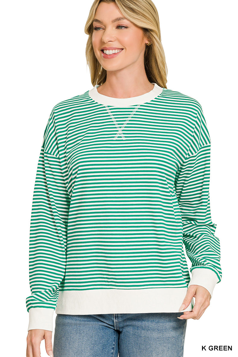 Zenana-STRIPED RIB BANDED PULLOVER