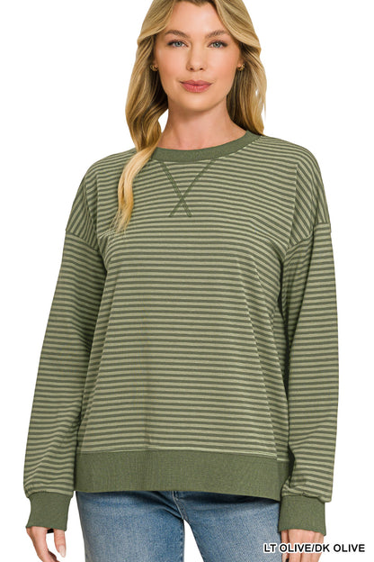 Zenana-STRIPED RIB BANDED PULLOVER