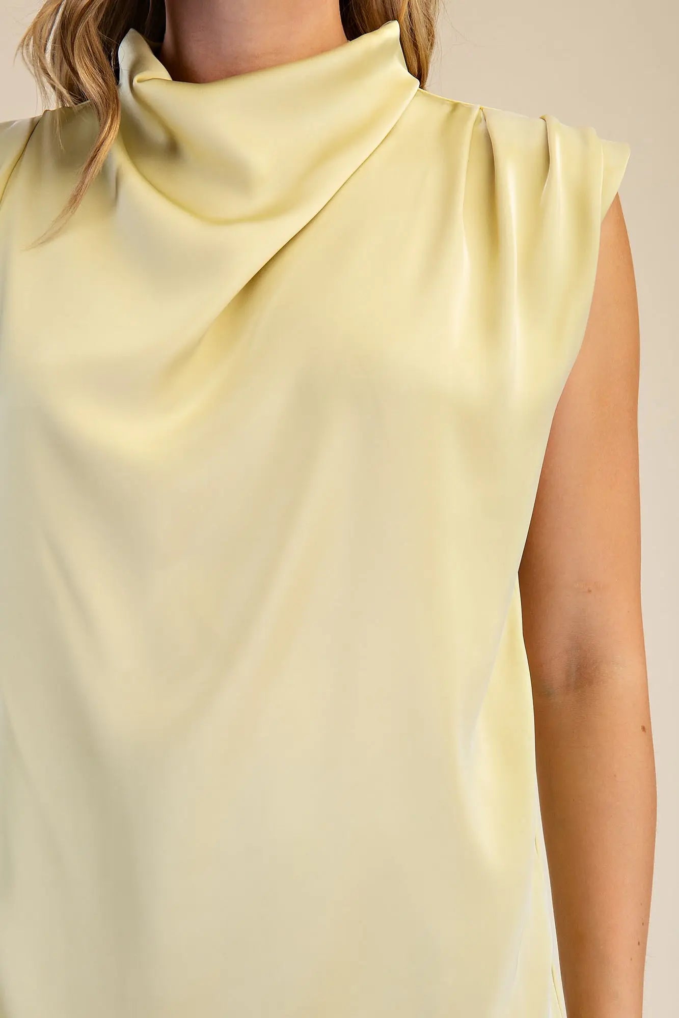 Cowl Neck Pleats Sleeveless Top