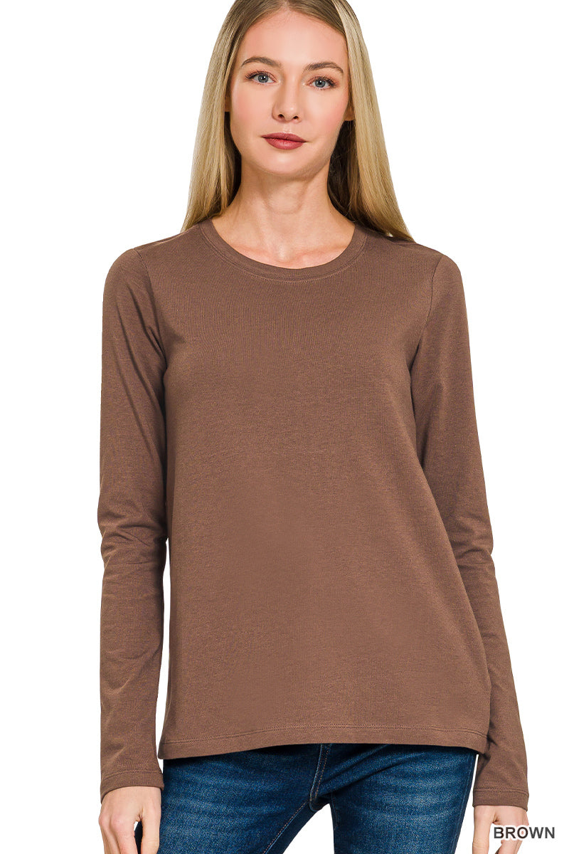 Zenana-COTTON CREW NECK LONG SLEEVE T-SHIRT