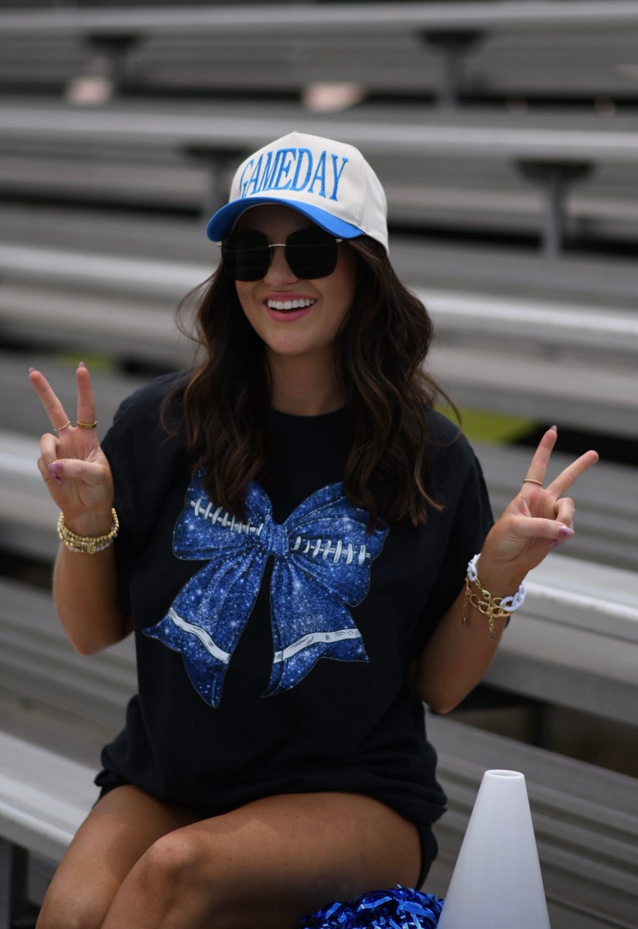 Blue Faux Glitter Football Tee