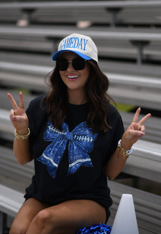 Blue Faux Glitter Football Tee
