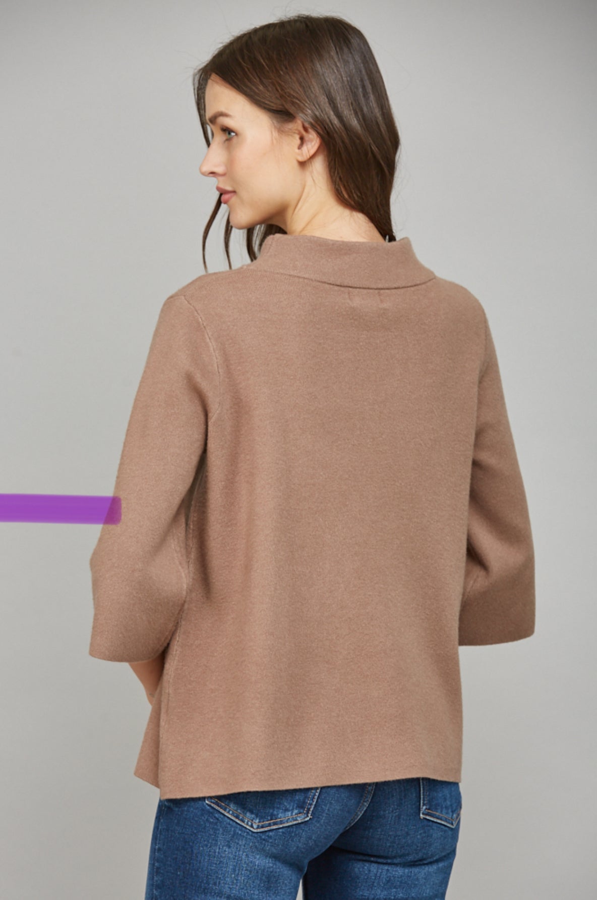 Mock Neck Pullover Bell Sleeve Sweater