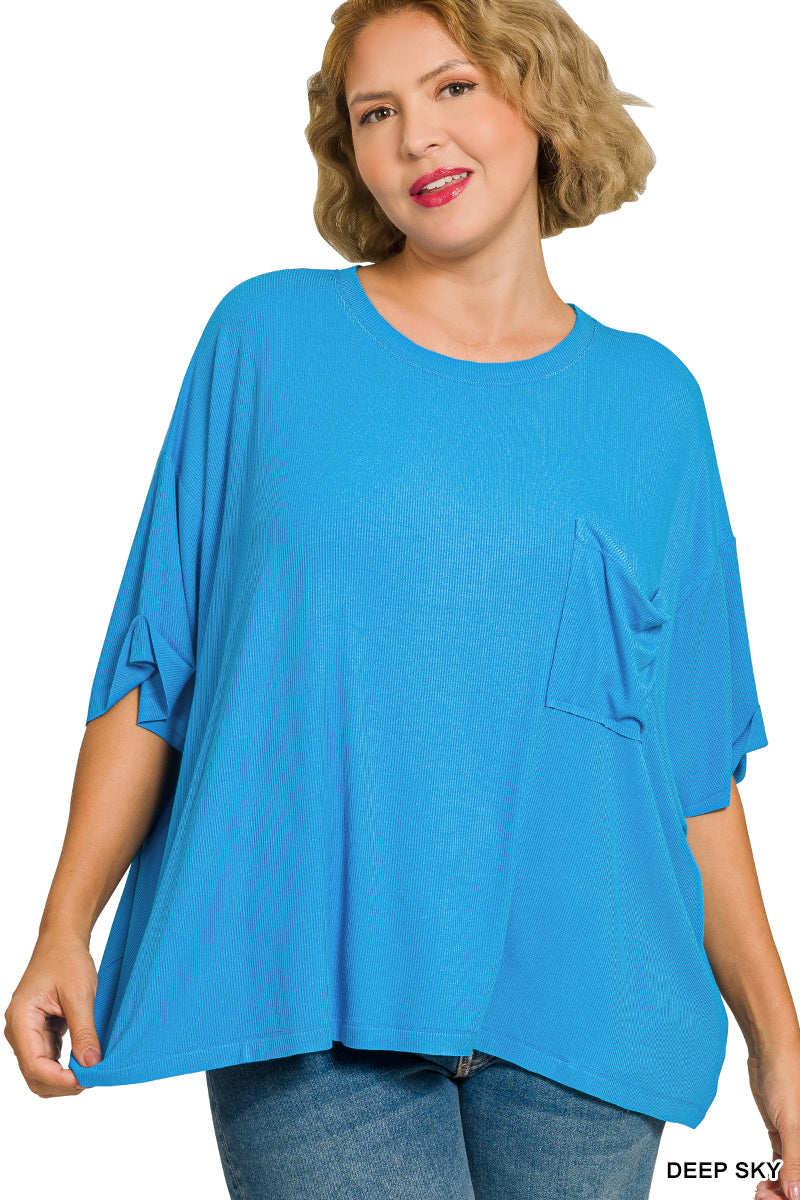 Zenana-PLUS OVERSIZED RIBBED ROUND NECK SHORT SLEEVE TEE