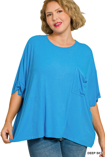 Zenana-PLUS OVERSIZED RIBBED ROUND NECK SHORT SLEEVE TEE