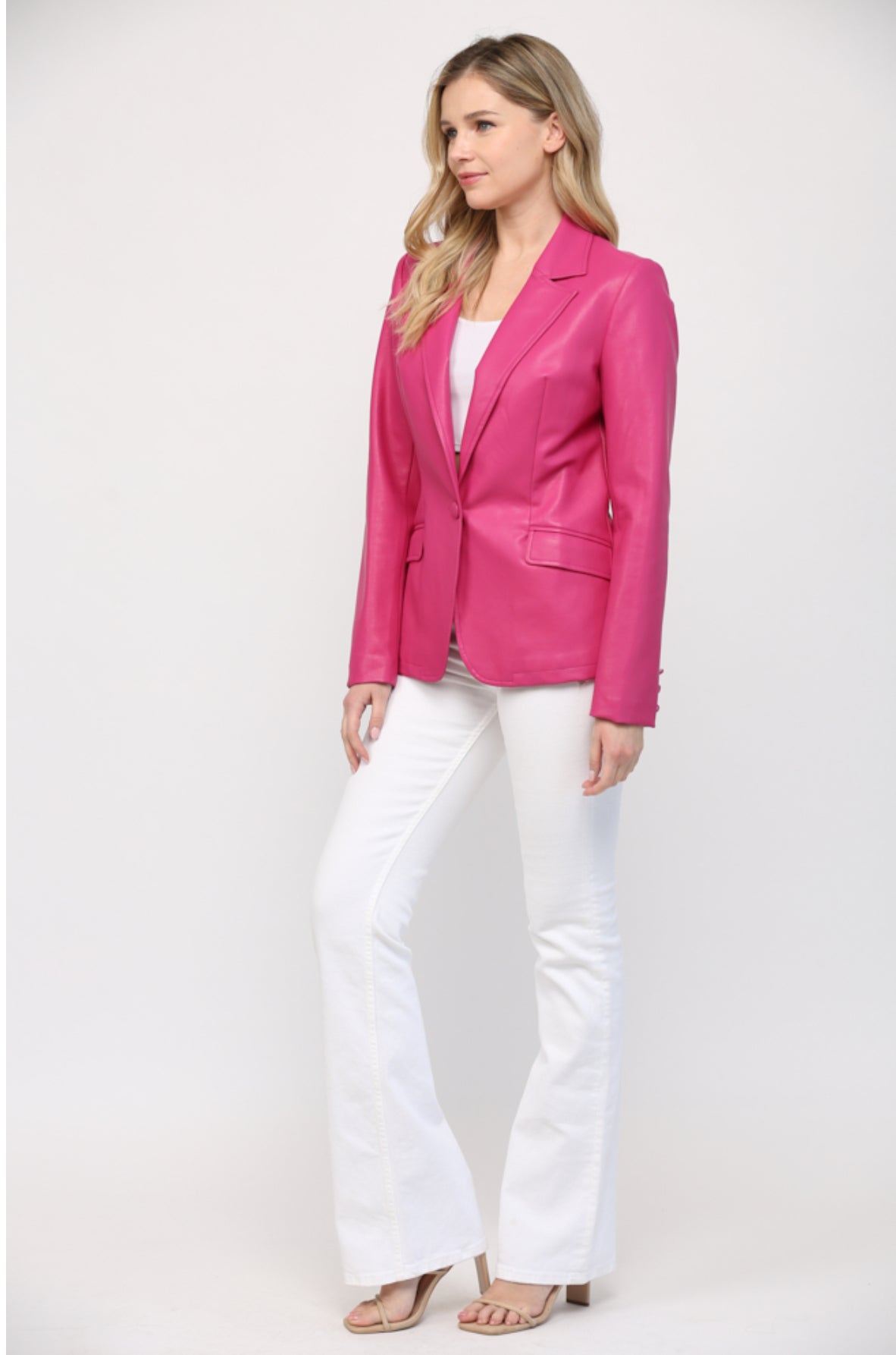 Fuchsia Pink Faux Leather Blazer