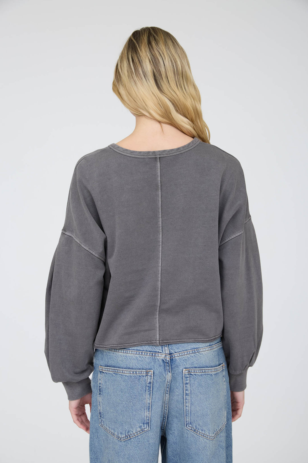 Blu Pepper-NOTCH NECK BOXY LONG SLEEVE KNIT CROP TOP