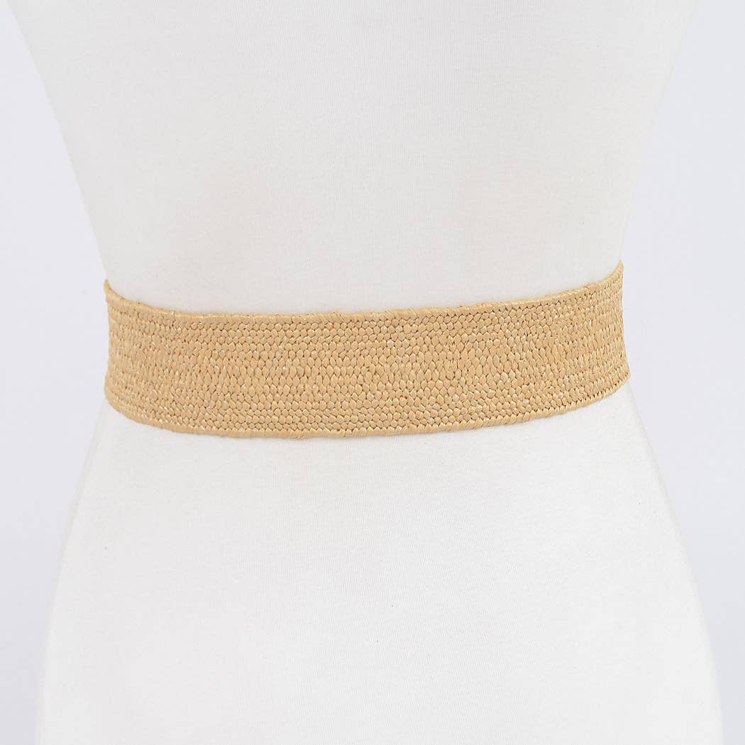 Square Wood Buckle Straw Belt