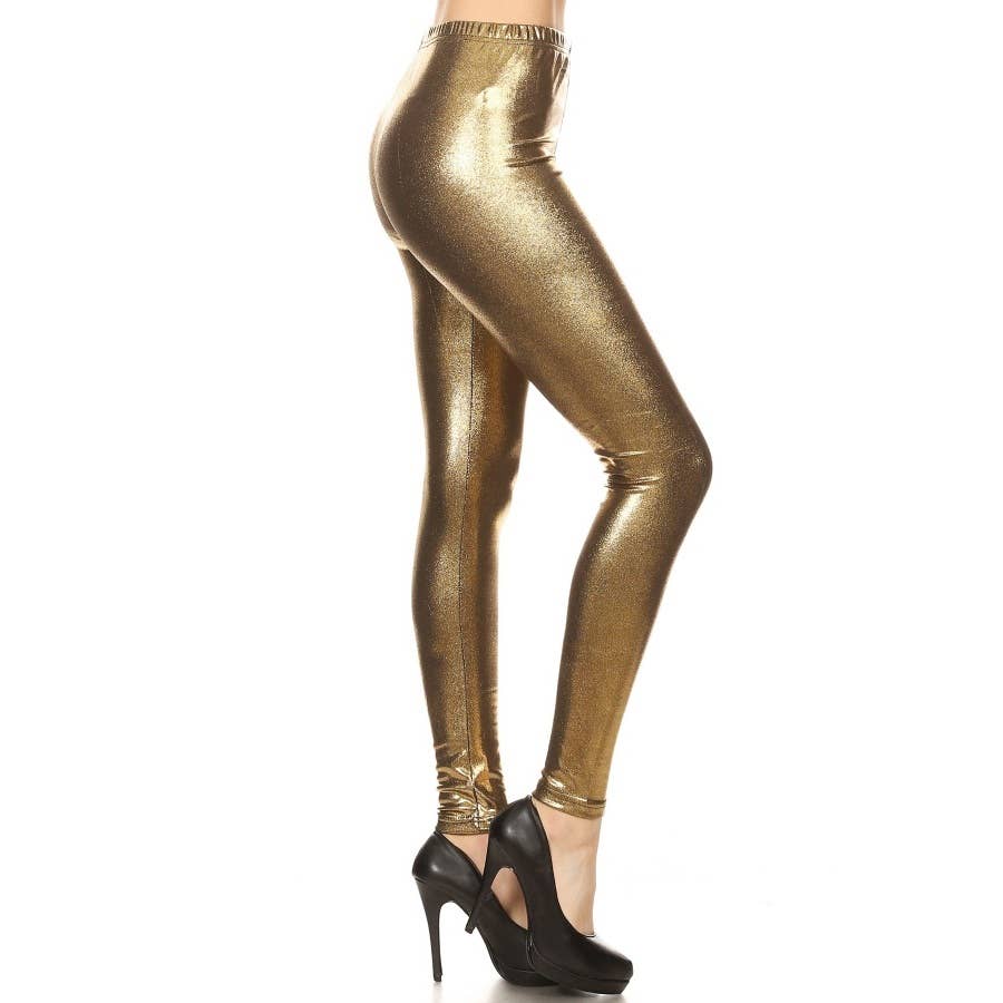 High Waist Metallic Leggings: Silver