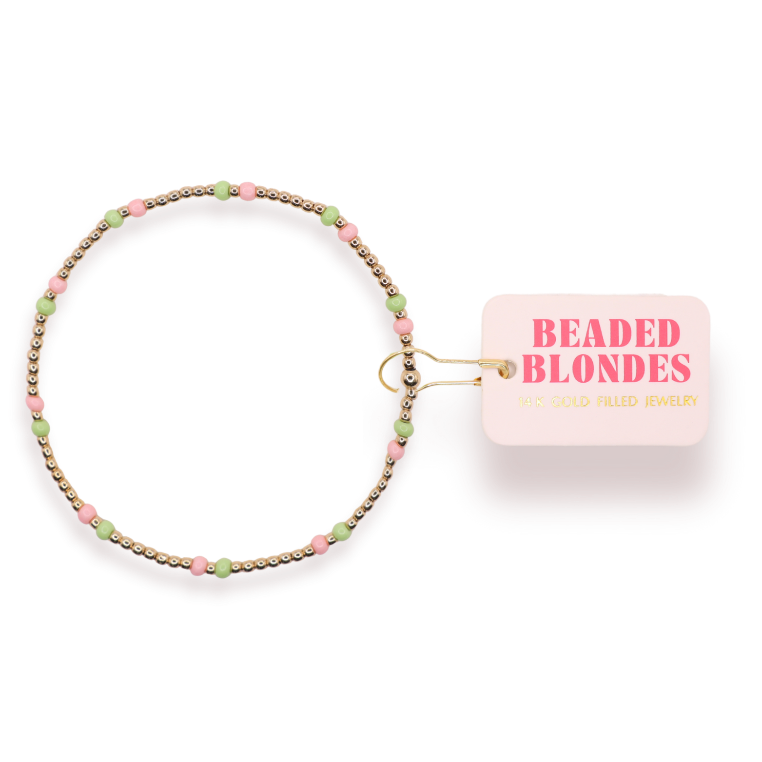 Light Pink and Light Green Two Toned Dainty Poppi Bracelet: Standard 6.75 Inch | Beaded Blondes