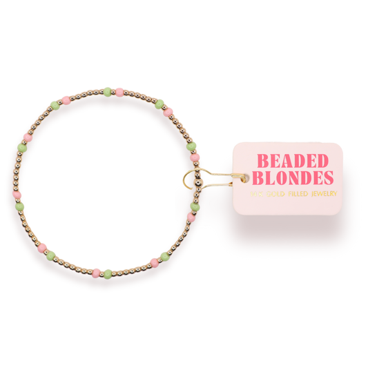 Light Pink and Light Green Two Toned Dainty Poppi Bracelet: Standard 6.75 Inch | Beaded Blondes