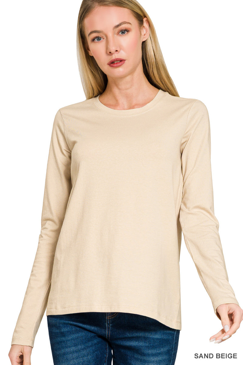 Zenana-COTTON CREW NECK LONG SLEEVE T-SHIRT