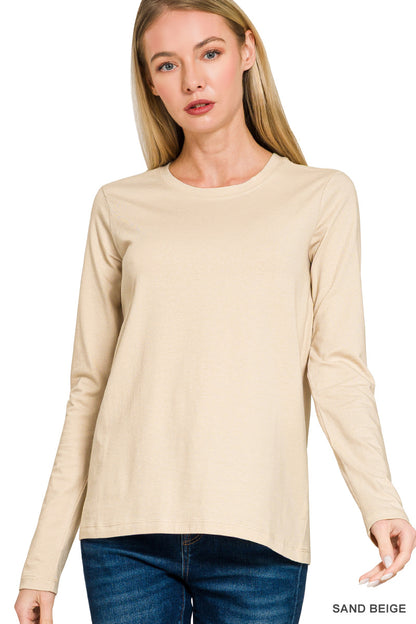 Zenana-COTTON CREW NECK LONG SLEEVE T-SHIRT