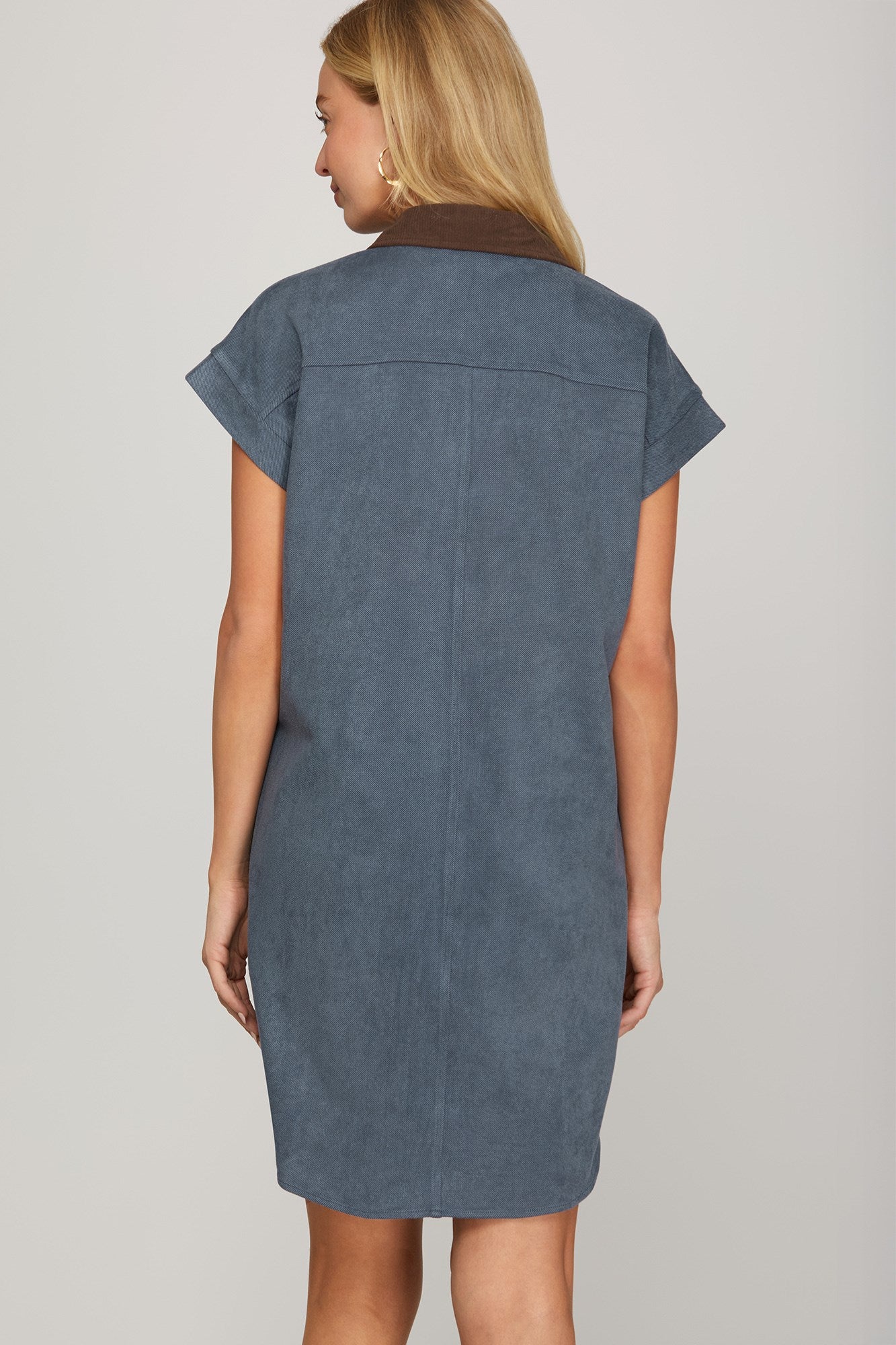 Twill Suede Contrast Shirt Dress