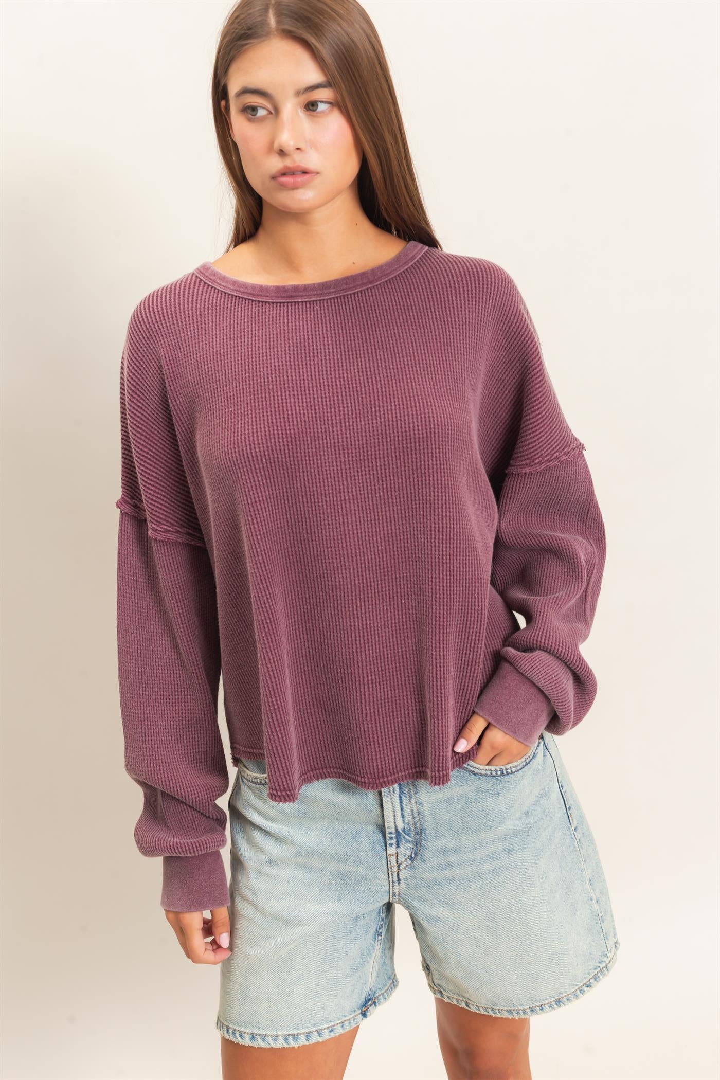 DZ-Mineral Wash Waffle Oversized Top