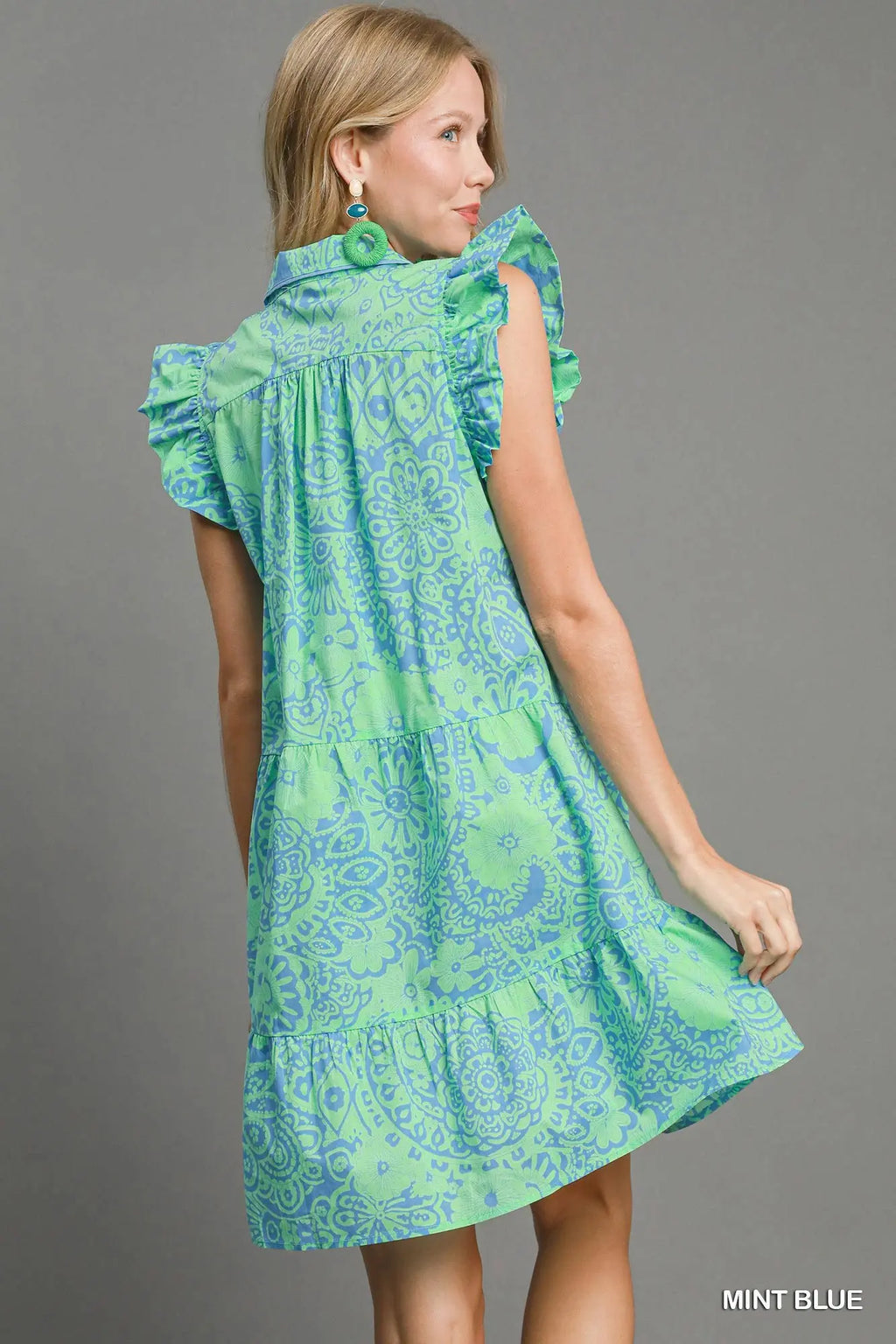 Umgee Abstract Print V-Neck Babydoll Dress