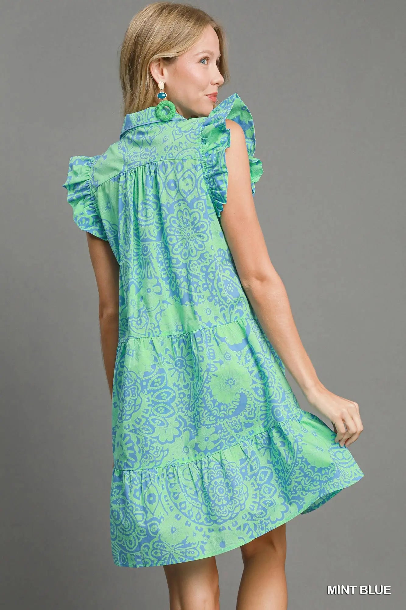 Umgee Abstract Print V-Neck Babydoll Dress