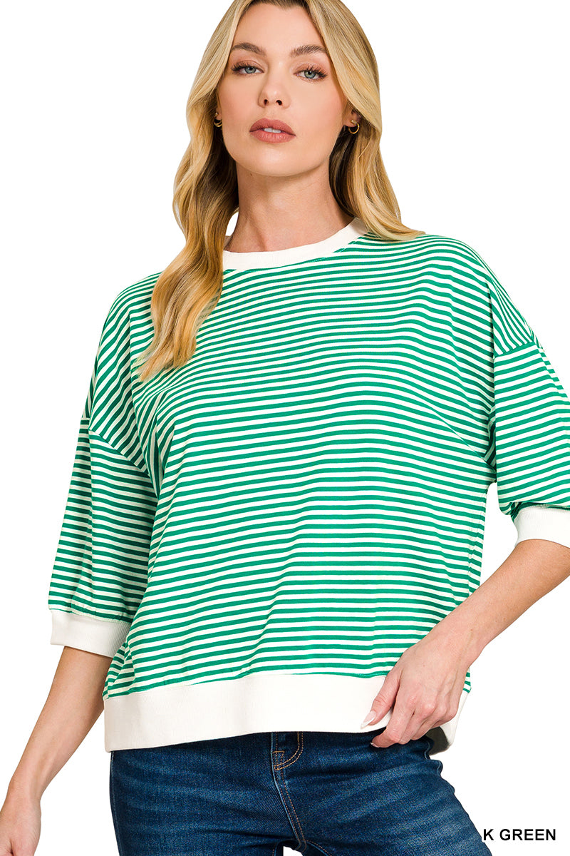 Zenana-STRIPED CONTRAST TRIM RIB BANDED TOP