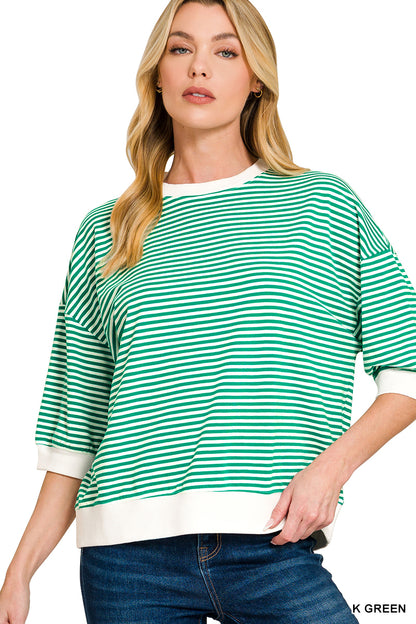 Zenana-STRIPED CONTRAST TRIM RIB BANDED TOP