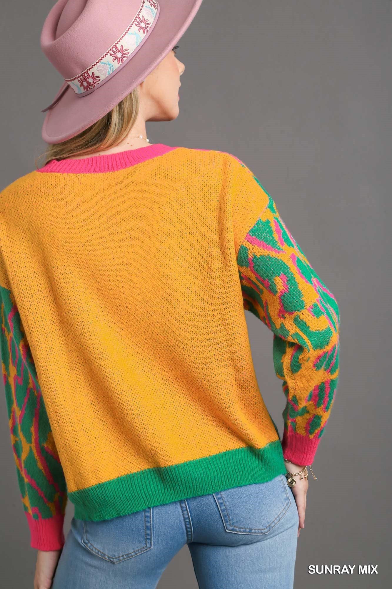 Trendy women’s color block sweater back view