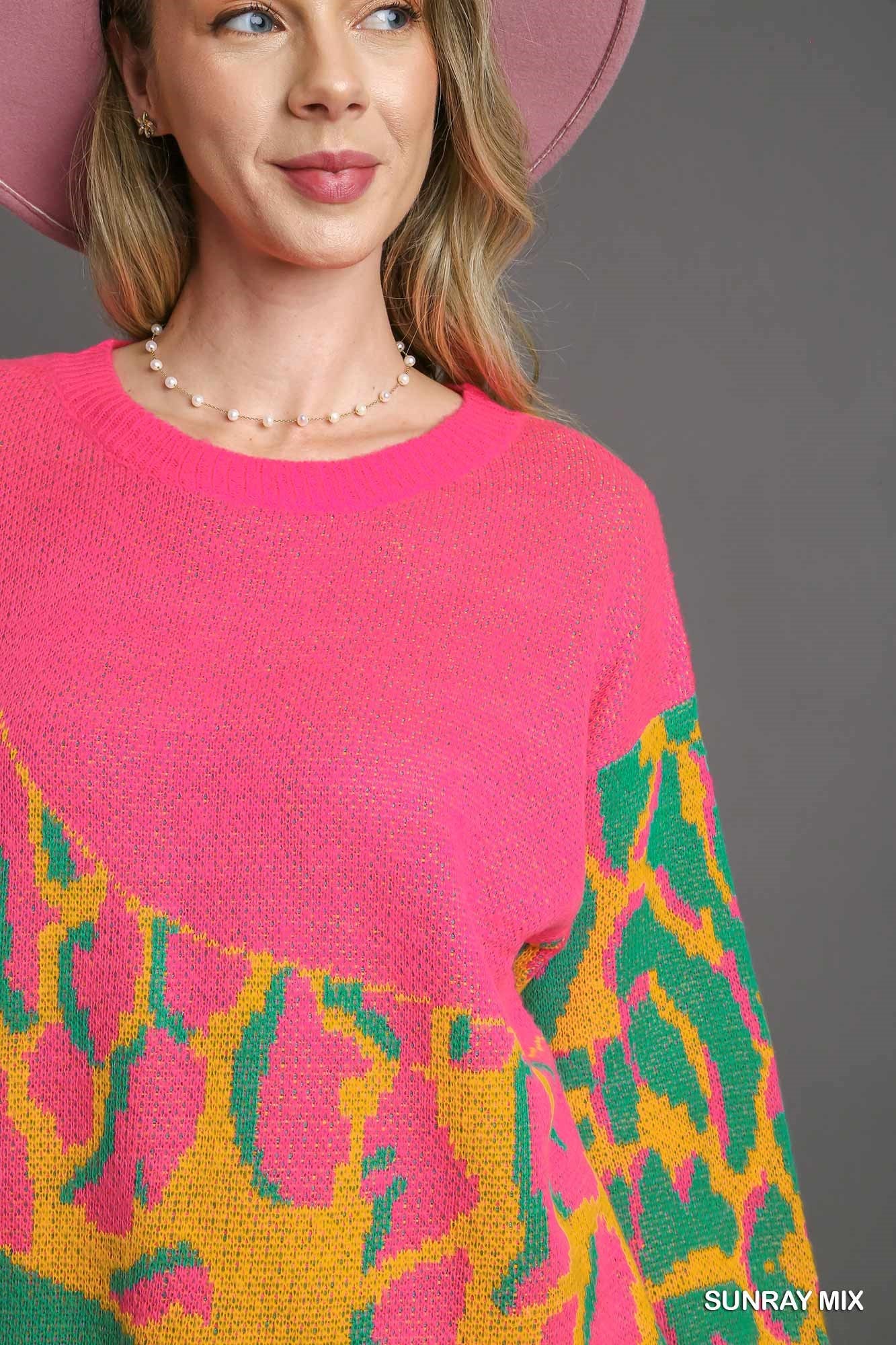 Colorblock Leopard Pullover Sweater
