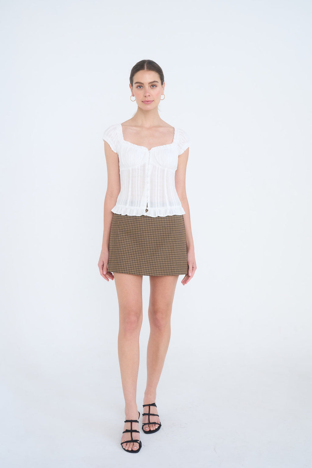 Blu Pepper-STRIPE TEXTURE RUFFLE TRIM BUTTON DOWN TOP