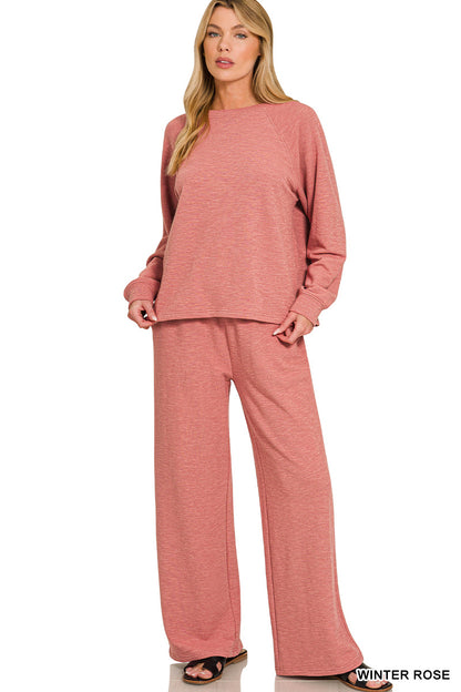 Zenana-
SLUB LONG SLEEVE TOP & PANTS 2PCS SET