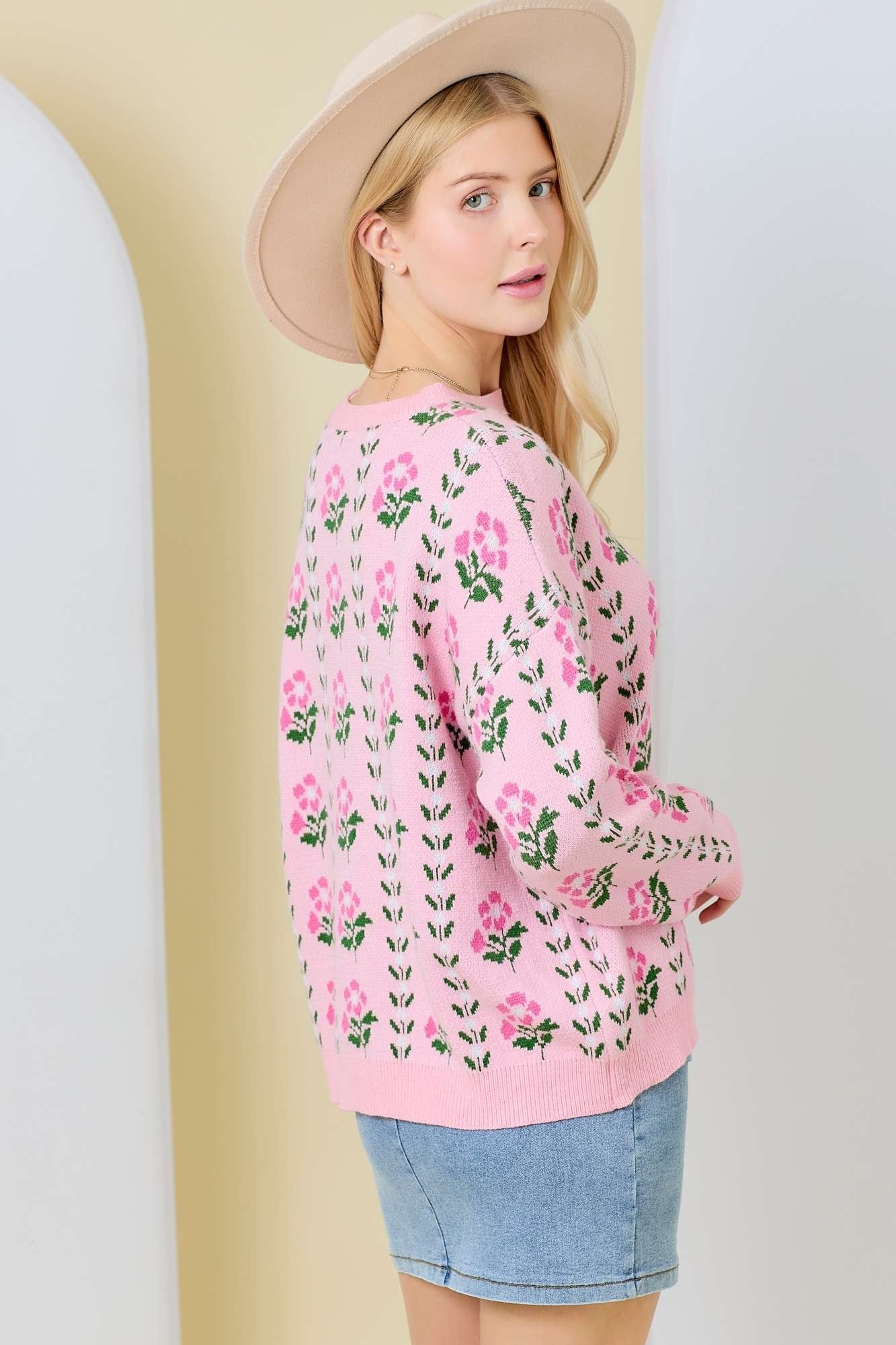 Pink Floral Sweater