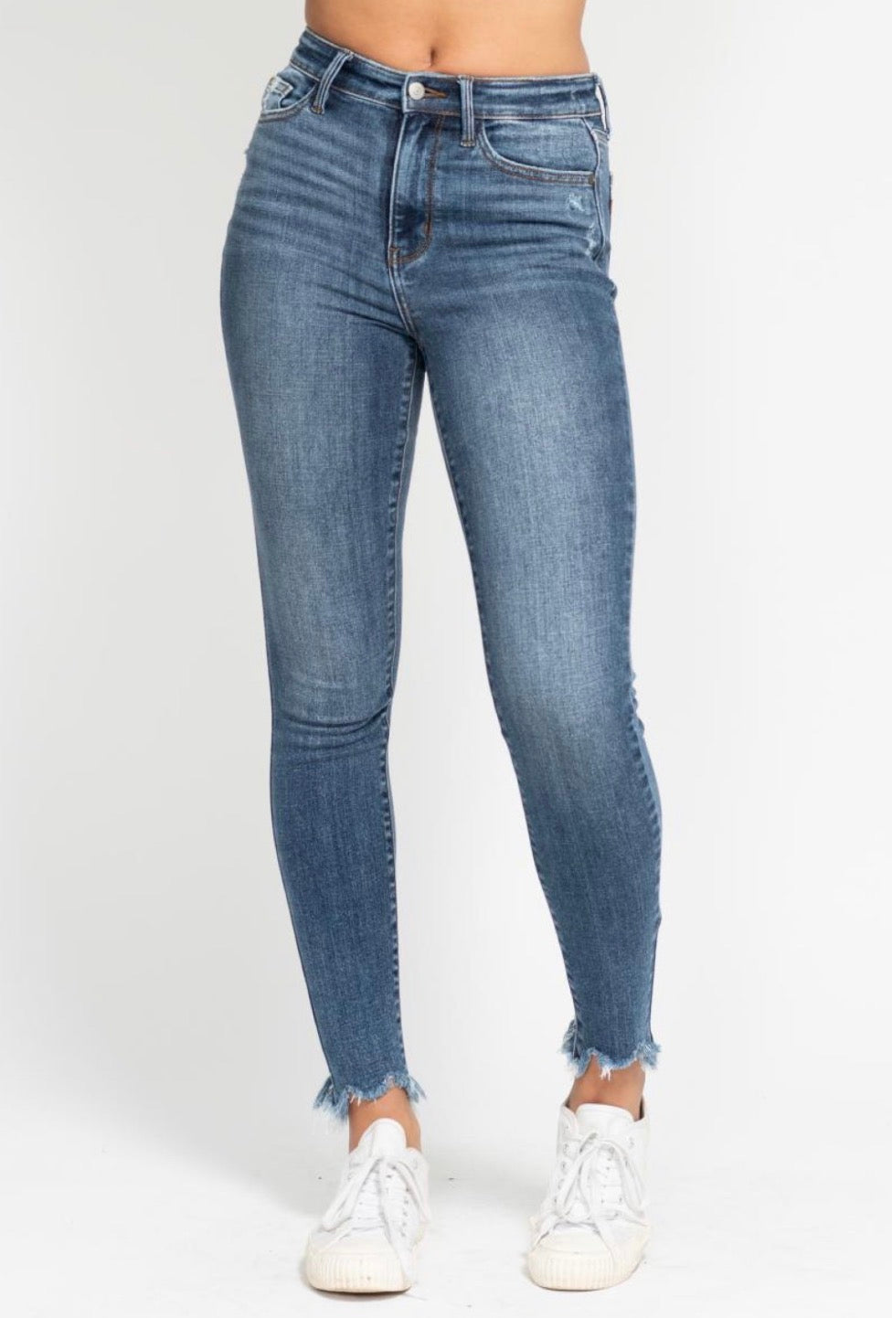 HW Skinny Destroy & Shark Bit Hem Jeans  • Judy Blue