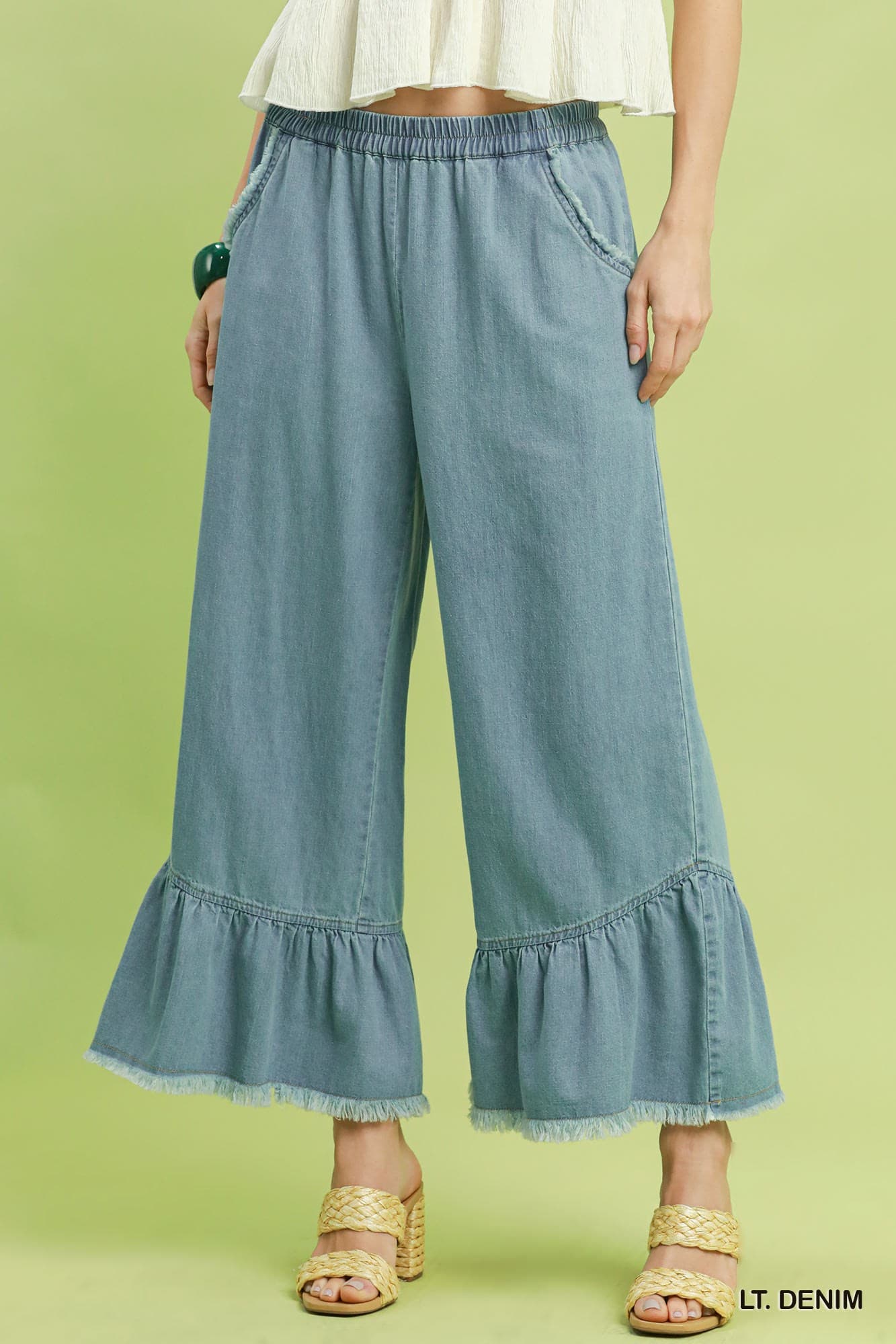 Umgee-Washed Denim Wide Leg Pants