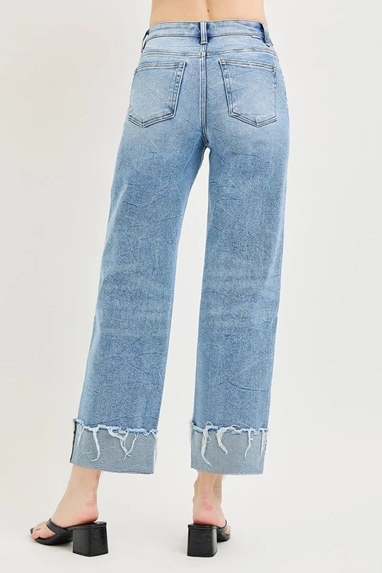 High Rise Crop Boyfriend Cuffed Jeans