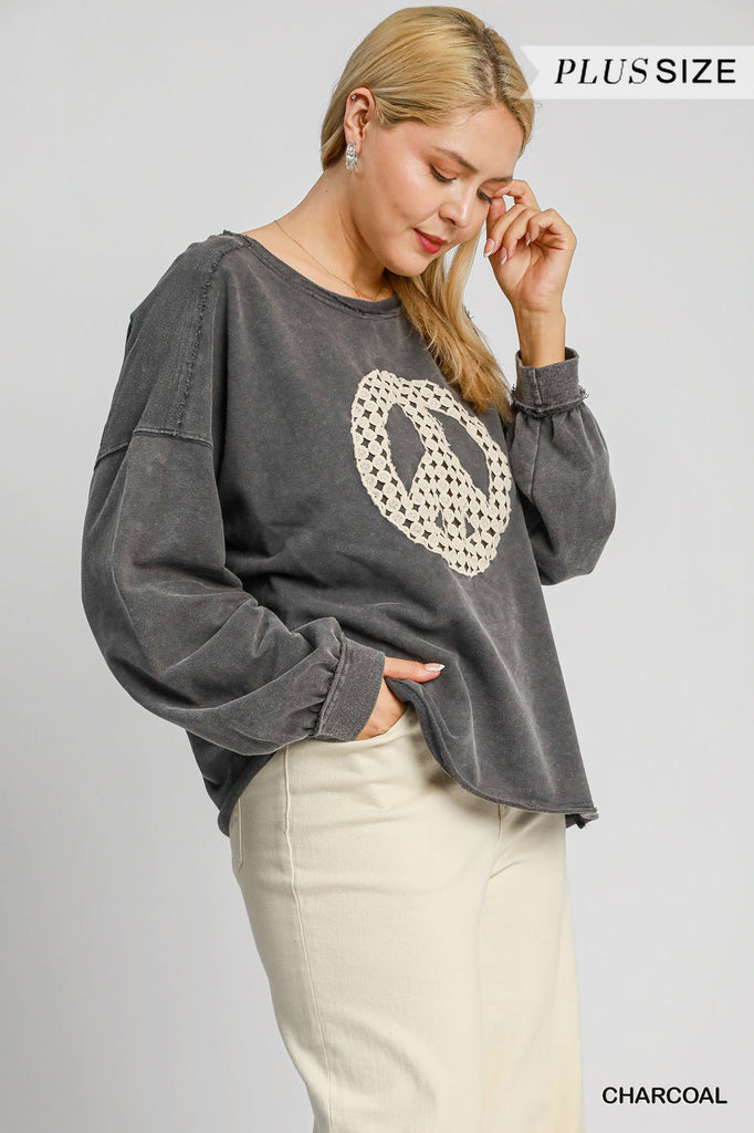 Boxy fit mineral wash lace detail top for women