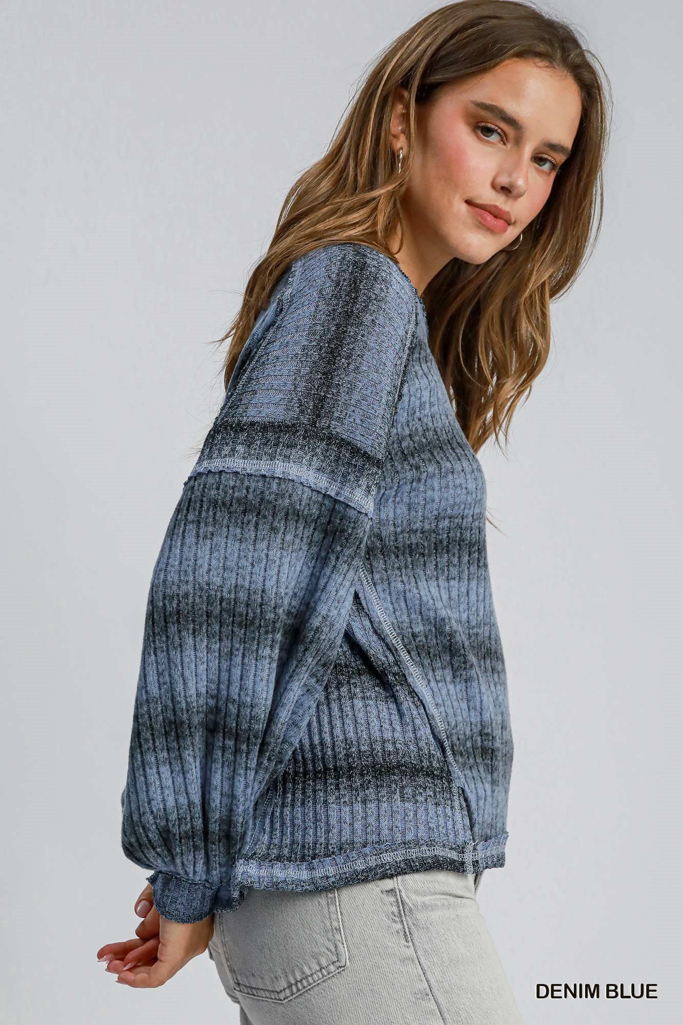 Striped Brushed Knit Long Sleeve Top