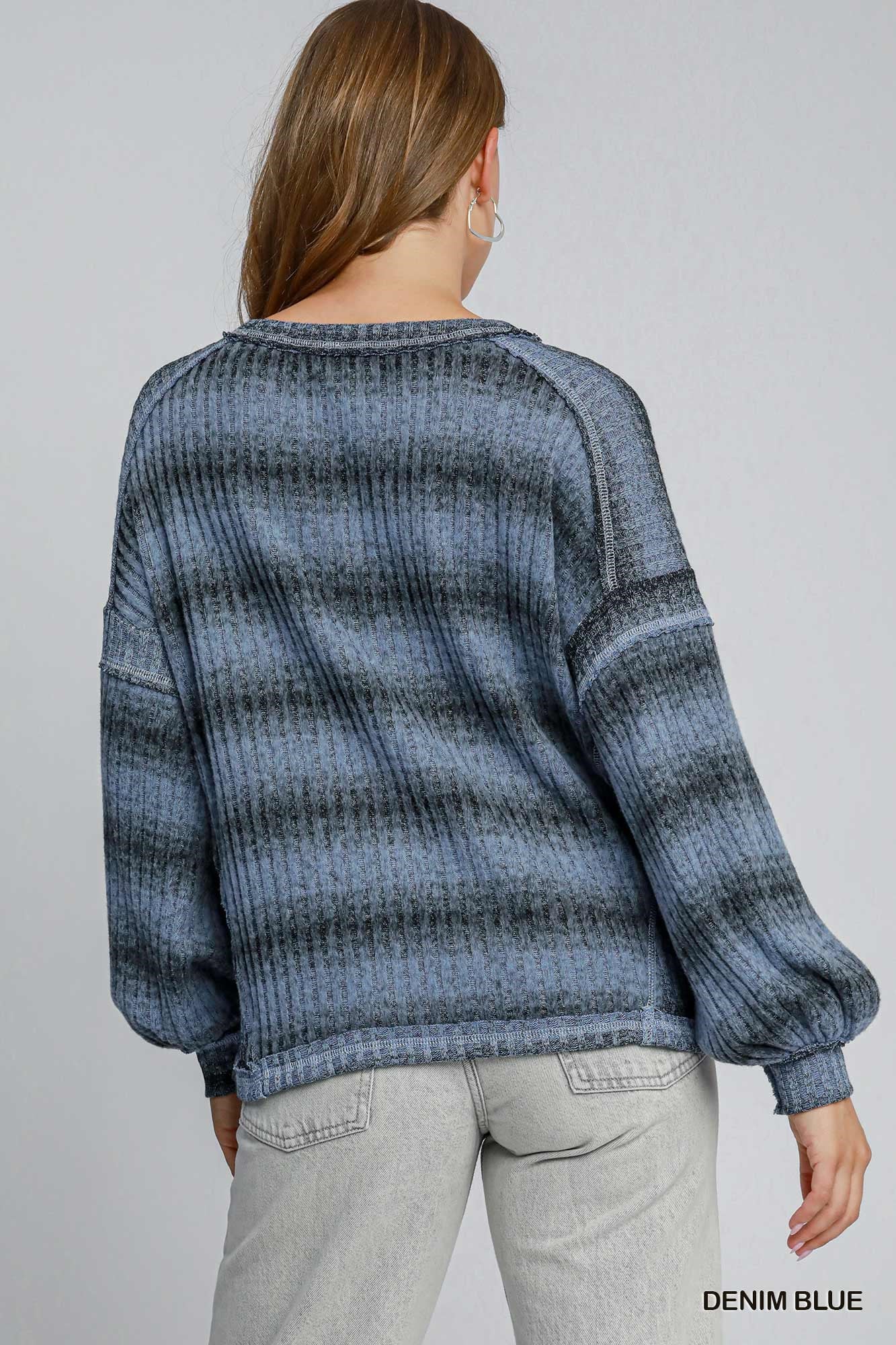 Striped Brushed Knit Long Sleeve Top