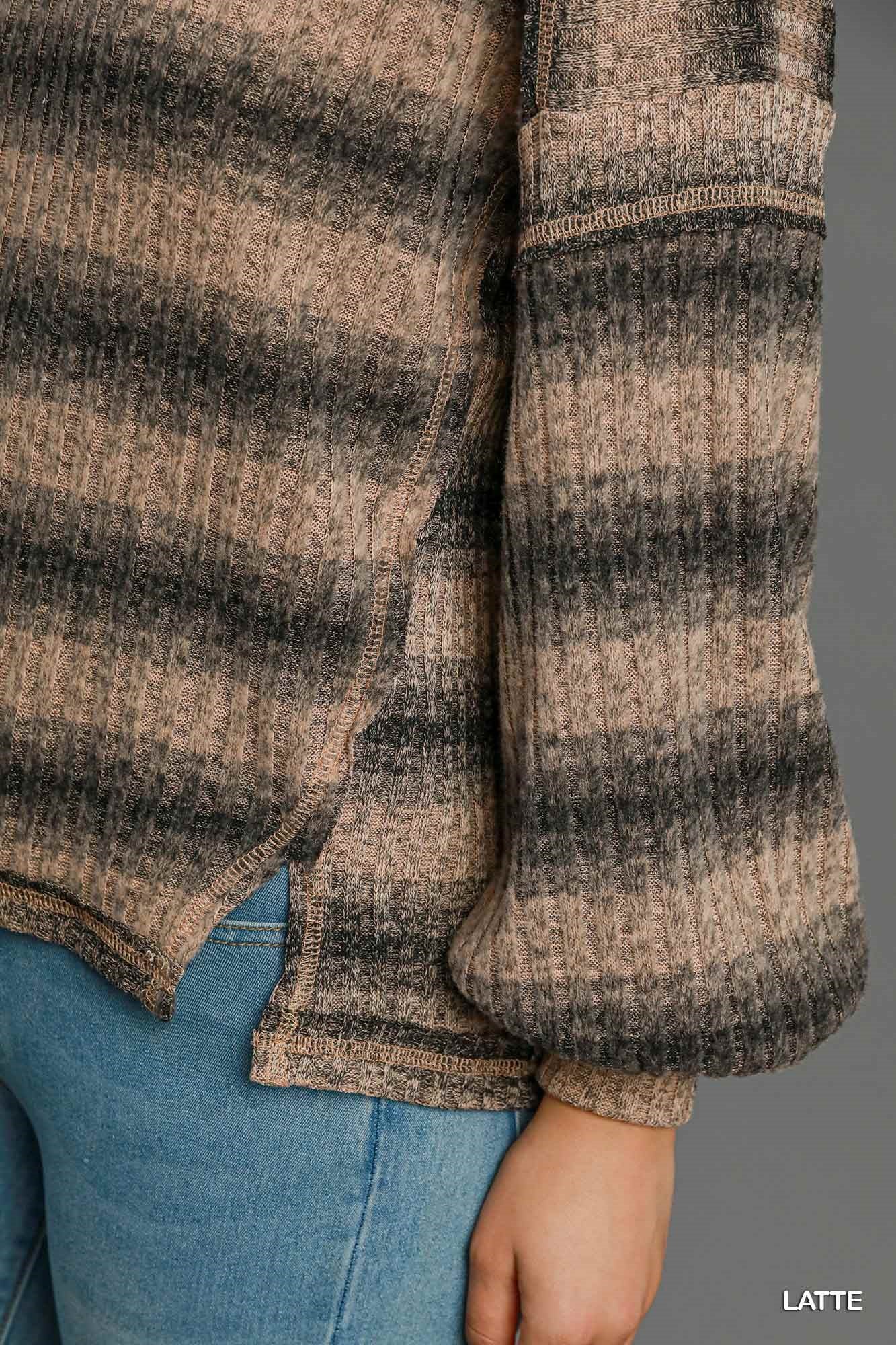 Striped Brushed Knit Long Sleeve Top