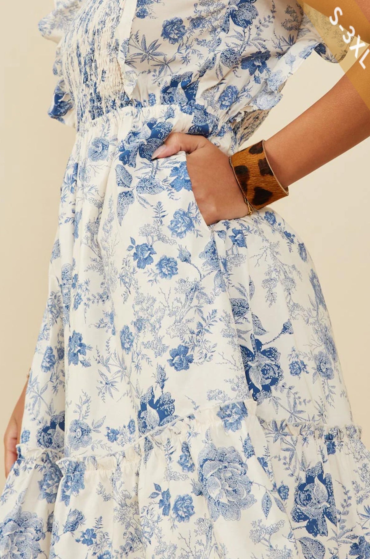 Womens Antique Floral Smock Dress